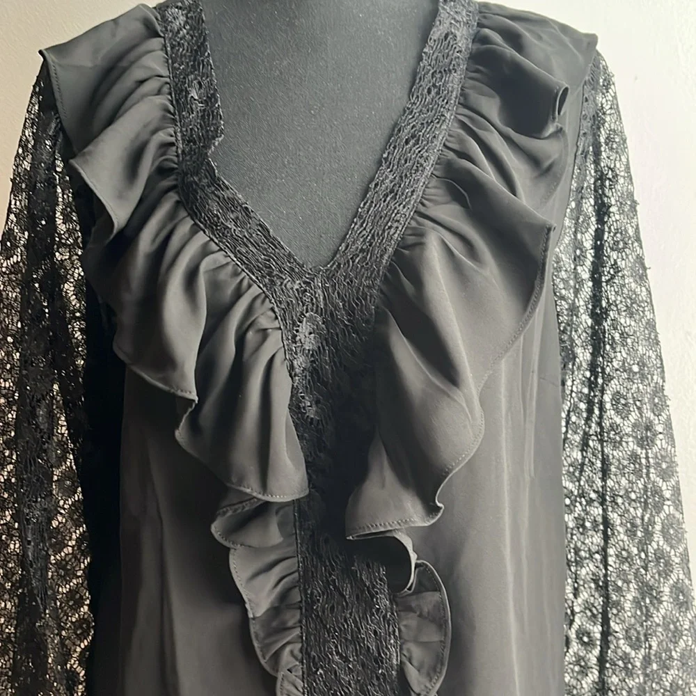 New York & Company Elegant Black Lace Blouse - Picture 3 of 5